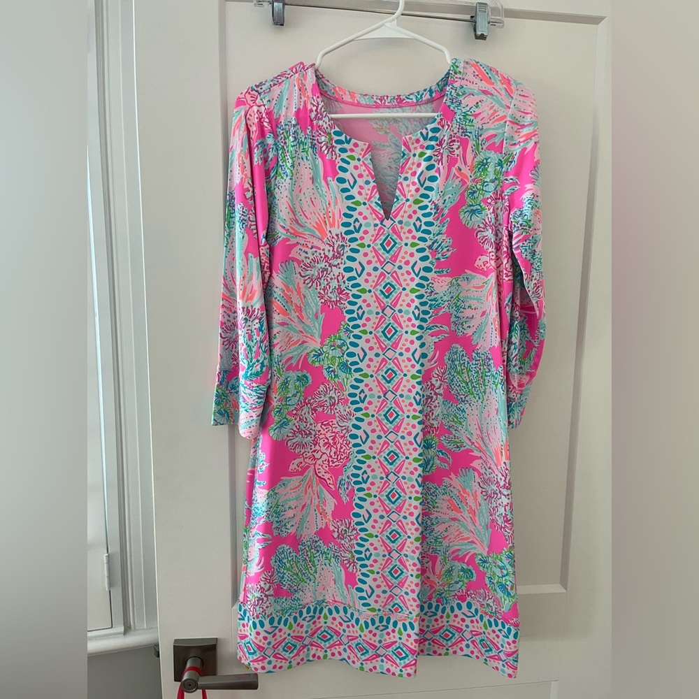 Lilly Pulitzer Pink and Green Patterned 3/4 Length Sleeve Dress